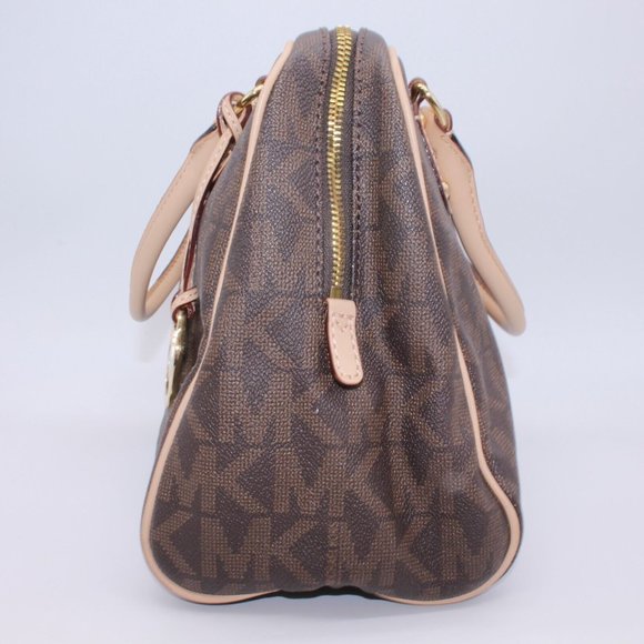 Michael Kors SATCHEL Shoulder Bag Purse Logo Leather Brown Minor Defect - Picture 5 of 11